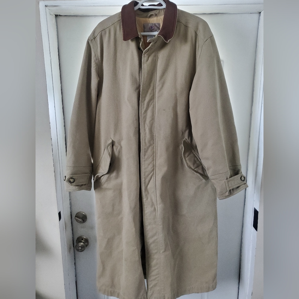 The Territory Ahead Mens Trench Coat Western Leather Collar Lined Quilted Wool S